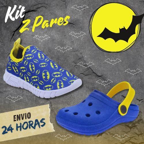 Imagem de Kit 2 Pares Babuche Tênis Calce Fácil Infantil Menino Batman Confortável Escolar Macio Volta as Aulas