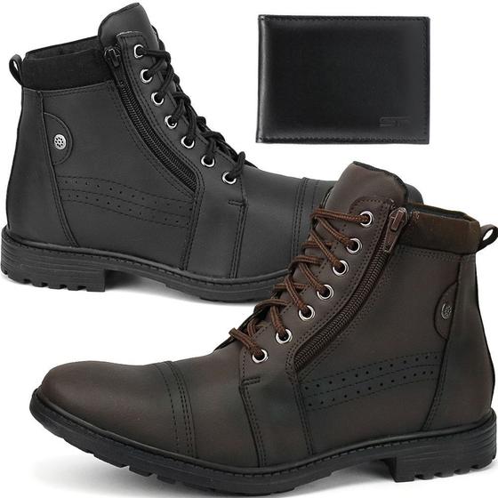 Kit 2 Pares Bota Coturno Casual Masculino Combo Com Carteira Menor preço em Kit 2 Pares Bota Coturno Casual Masculino Combo Com Carteira