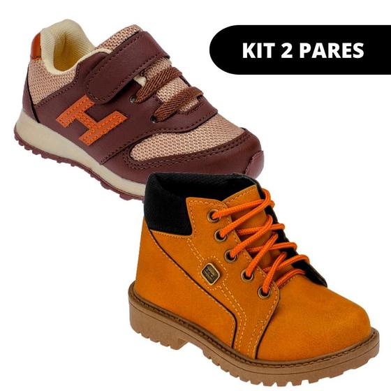 Imagem de Kit 2 Pares Bota Infantil de Criança Masculino Casual