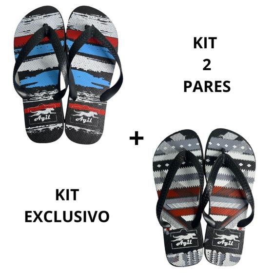 Imagem de Kit 2 Pares Chinelo Masculino Agil Colorido Confortável Lançamento