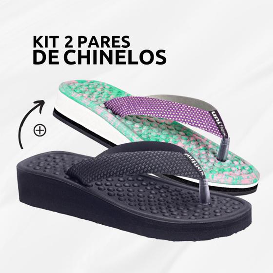 Imagem de Kit 2 Pares Chinelo Ortopédico Feminino Esporão Massageador Macio Sandália Fascite Plantar