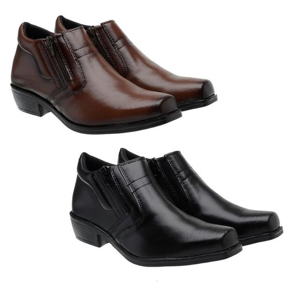 Imagem de Kit 2 Pares De Bota Botina Masculina Casual Cano Curto Salto Baixo Bico Quadrado