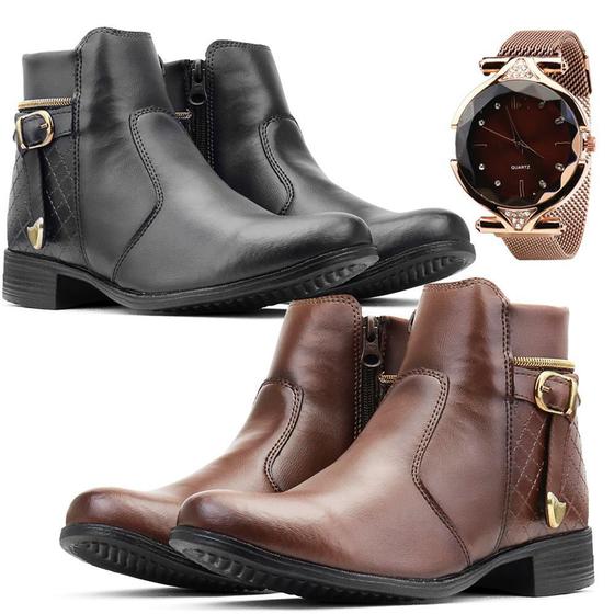 Kit 2 pares de Bota Coturno Cano Curto com Relógio Magnético Menor preço em Kit 2 pares de Bota Coturno Cano Curto com Relógio Magnético