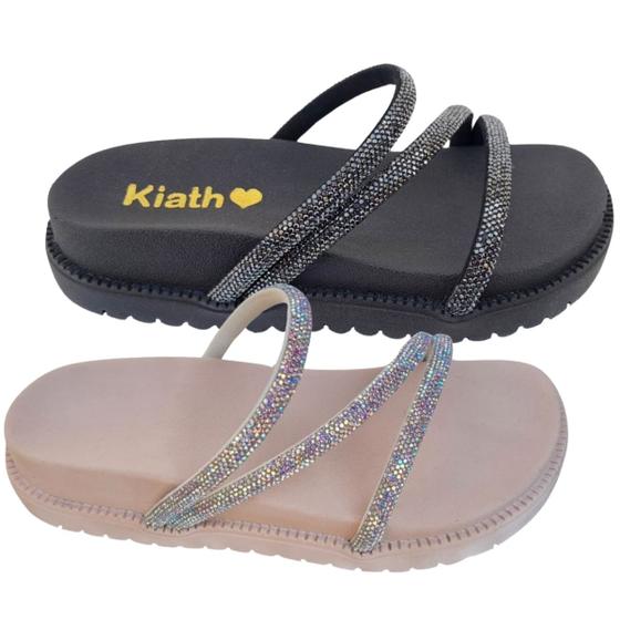 Imagem de Kit 2 Pares Sandália Feminina Infantil Papete Menina Strass Brilhante Estilosa Escolar Verão