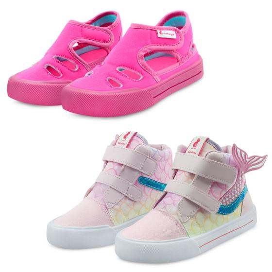 Imagem de Kit 2 Pares Sandália Infantil Menina Papete Pink e Tênis Sereia Rosa E Azul Mz Shoes