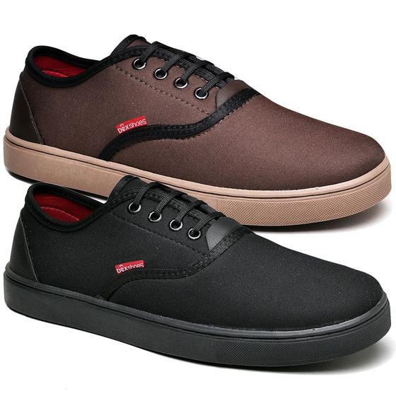 Imagem de Kit 2 Pares Sapatênis Basico Dex Shoes com Recortes e Cadarço Sola Costurada