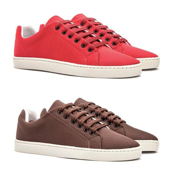 Imagem de Kit 2 Pares Sapatênis Masculino Casual Marrom e Vermelho