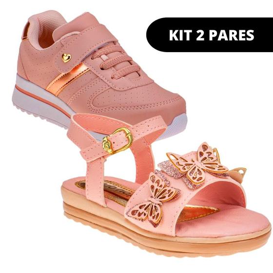 Imagem de Kit 2 Pares Sapatilha e Tênis Escolar Infantil Sapato Feminino Menina