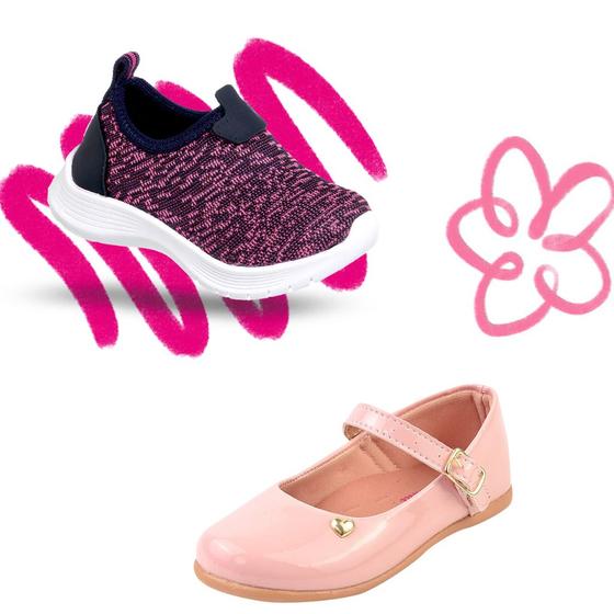 Imagem de Kit 2 Pares - Sapatilha e Tênis Infantil Feminina Menina Rosa Princesa