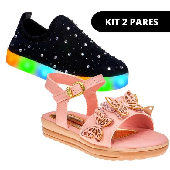 Imagem de Kit 2 Pares Sapatilha Tênis Infantil Sapato Feminino Menina Escolar