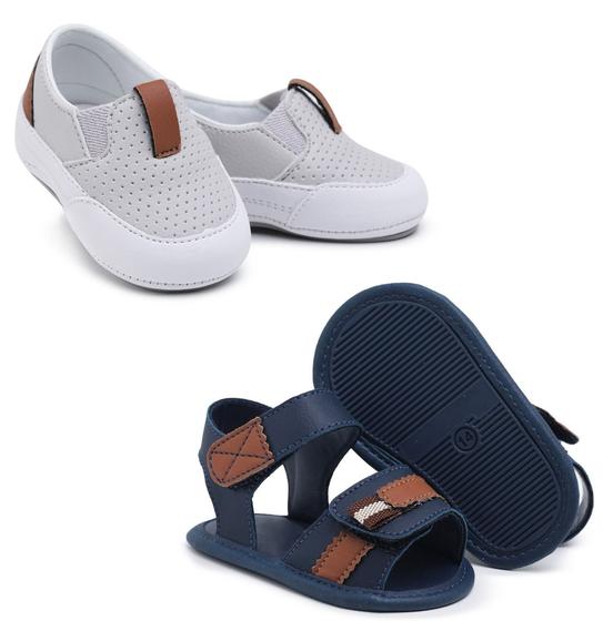 Imagem de Kit 2 Pares Sapatinho de Bebê Infantil + Sandália Masculina Kids