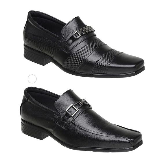 Imagem de Kit 2 Pares Sapato Social em Couro Amanda Block com Elástico e Detalhe em Metal