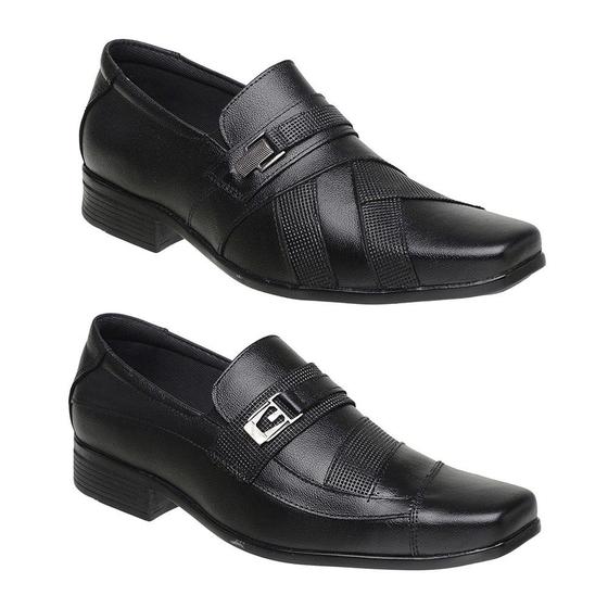 Imagem de Kit 2 Pares Sapato Social em Couro Yoyo Store com Elástico e Bico Quadrado