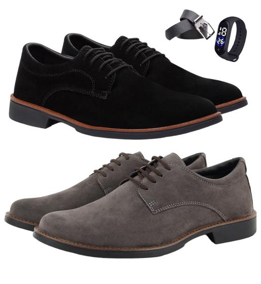 Imagem de Kit 2 Pares Sapato Social Oxford Camurça Masculino em Couro - BR2