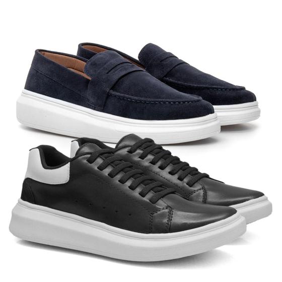 Imagem de Kit 2 Pares Tenis e Mocassim Masculino Fino Casual Palmilha Confortável Leve