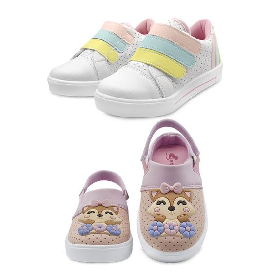 Imagem de Kit 2 Pares Tênis e Sandália Babuche Infantil MzKid Menina Raposinha Colorido