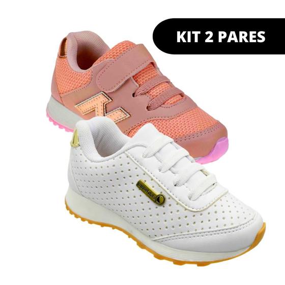 Kit Pares Tênis Escolar Infantil Feminino Menina Club Happy