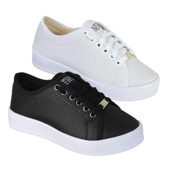 Imagem de Kit 2 Pares Tênis Feminino Casual Sola Alta Confortável Sapato Flatform Moda Calçado - Leila Soares