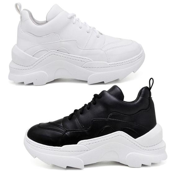 Imagem de Kit 2 Pares Tênis Sneaker Chunky Casual Pires Shoes com Cadarço e Sola Borracha