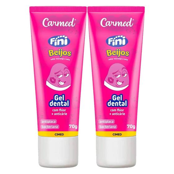 Imagem de Kit 2 Pasta de Dente Fini Beijos Creme Dental Gel 70g com Flúor Carmed