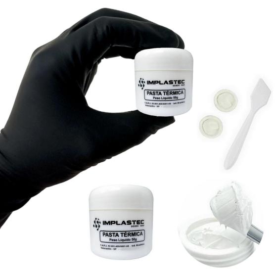 Imagem de Kit 2 Pasta Térmica Implastec Pote 50g Processador Cpu Pc Dissipador Branca IPT 300