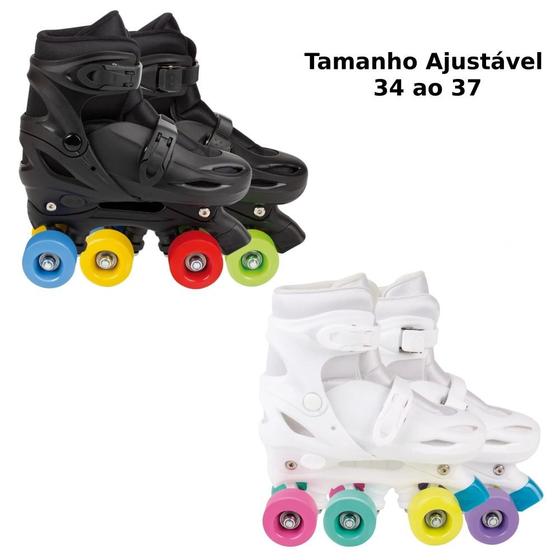 Imagem de Kit 2 Patins Preto e Branco Modelo Colors Regulavel 34 Ao 37 Rodas Coloridas  Mor 