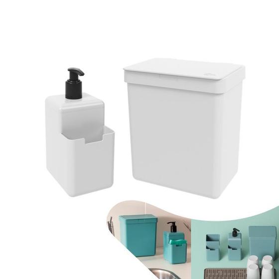 Imagem de Kit 2 Pçs Cozinha Lixeira 2,5L Dispenser Detergente Líquido Single Organizador Pia - BC Coza