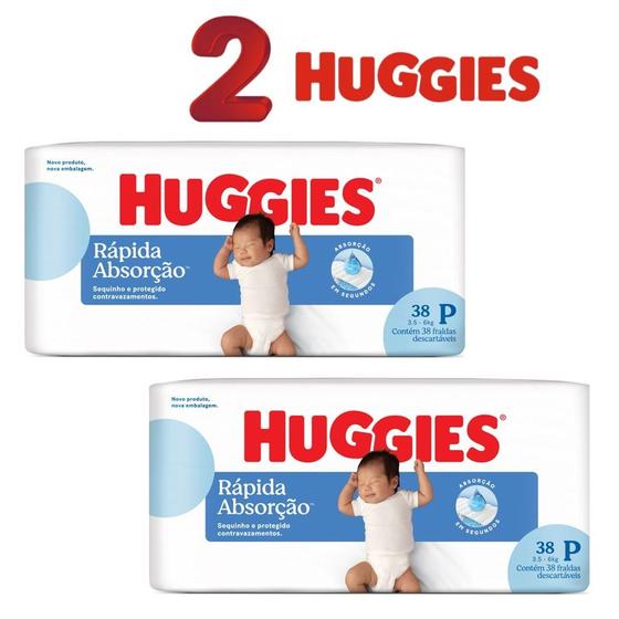 Kit 2 pctes Fralda Huggies P 38un 3,5 a 6 kg cada Total 76un - Fralda ...