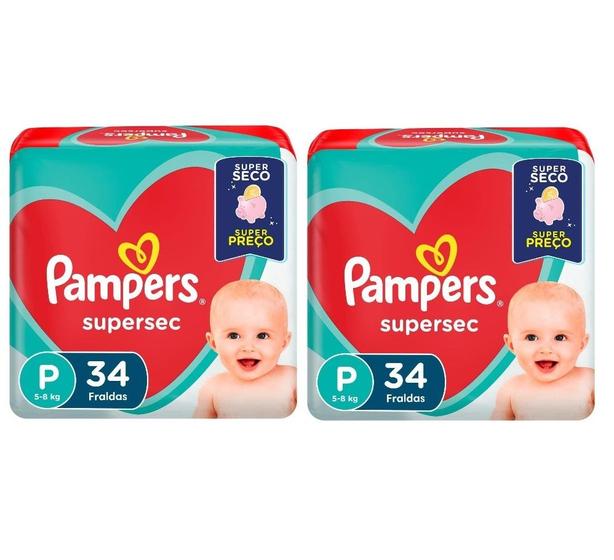 Imagem de Kit 2 pctes Fralda Pampers Supersec P 34un cada total 68un