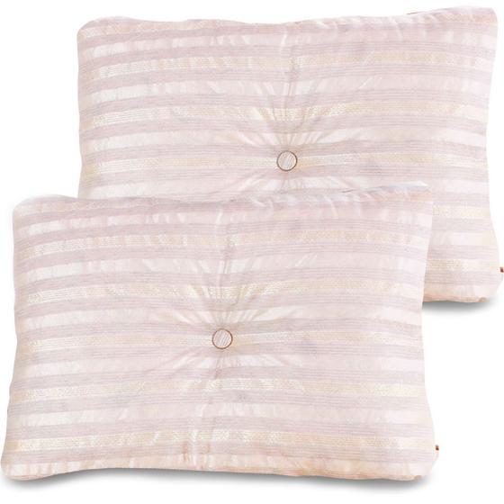 Imagem de Kit 2 Peças Almofada Com Enchimento Flocos De Espuma Capitone Com Botão Jacquard Bege 45x65cm - BF Colchões