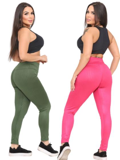 Imagem de Kit 2 Peças Calça Legging Feminina Cintura Alta Cirre 3D Academia Fitness