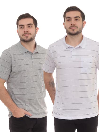 Imagem de Kit 2 peças - Camiseta Masculina Polo Listrada Básica com Bolso