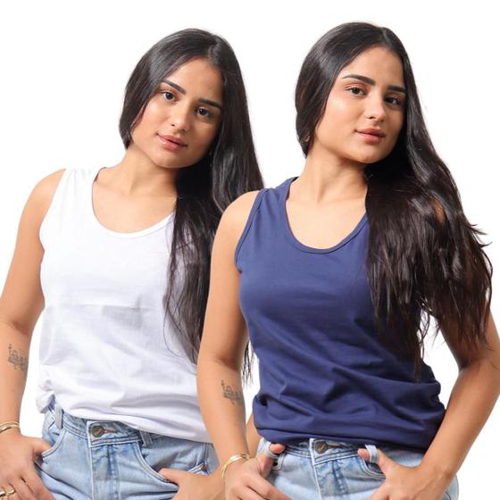 Imagem de Kit 2 Peças Camiseta Regata Feminina Algodão Leve Confortável Versátil
