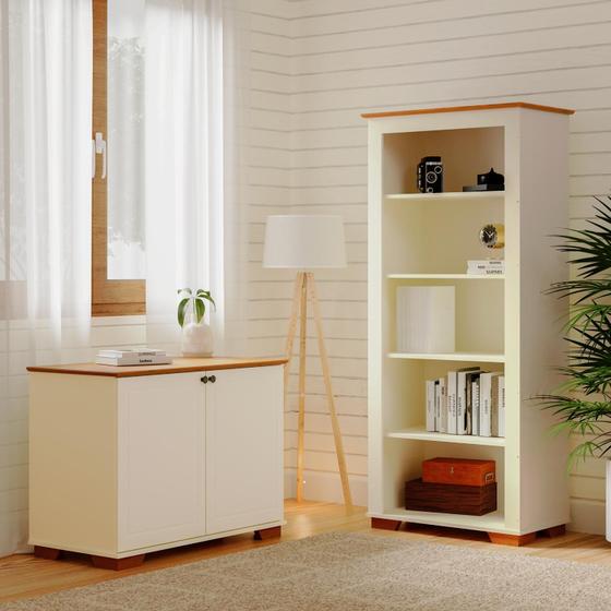 Imagem de Kit 2 Peças com Armário Multiuso Baixo 2 Portas e Estante para Livros Ananda Cabecasa Madeiramadeira