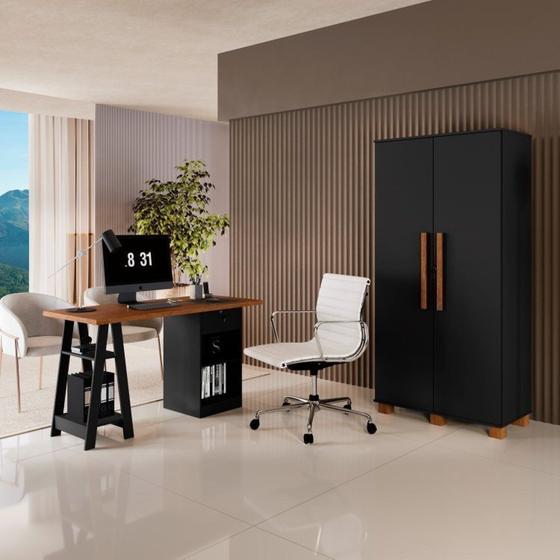 Imagem de Kit 2 Peças com Escrivaninha Cavalete e Armário Multiuso 100% MDF com Chave