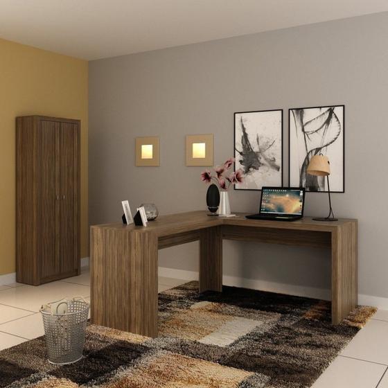 Imagem de Kit 2 Peças com Mesa para Escritório em L e 1 Armário Multiuso