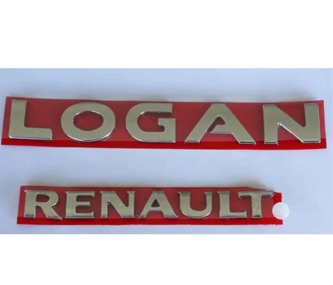 Imagem de kit 2 peças emblema letreiro Renault Logan ano modelo 2013 acima todos peça cromada fita 3M