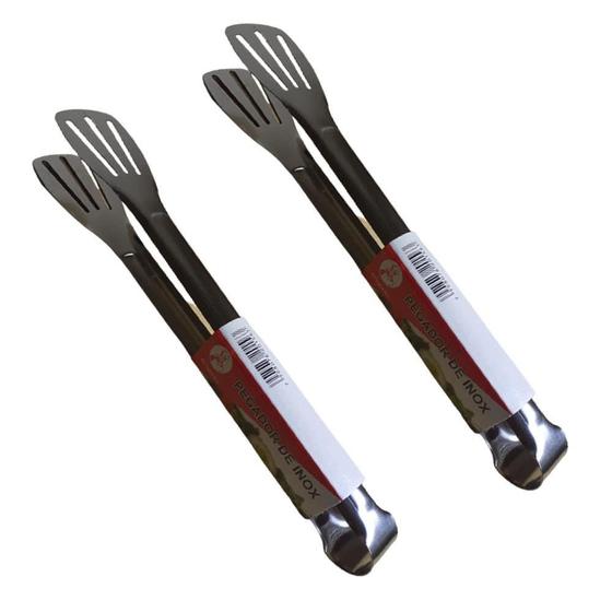 Imagem de Kit 2 Pegador De Carne Churrasco Salada Alimento Aço Inox