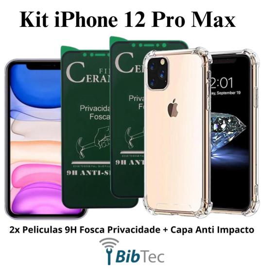 Kit 2 Películas Cerâmica Fosca Privacidade + Capa Capinha Transparente para Iphone 12 - HUANG Imagem de Kit 2 Películas Cerâmica Fosca Privacidade + Capa Capinha Transparente para Iphone 12
