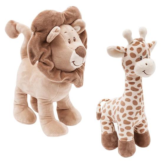 Imagem de Kit 2 Pelúcias Infantil Bebê Ursinho Girafa Leão Safari - Buba