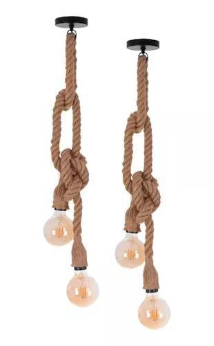 Imagem de Kit 2 Pendente Corda Rústico Duplo 3 Metros P/ Lâmpada Led