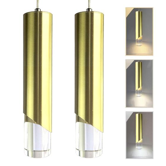 Imagem de Kit 2 Pendente Dourado Cilindrico Acrilico Led Cabeceira