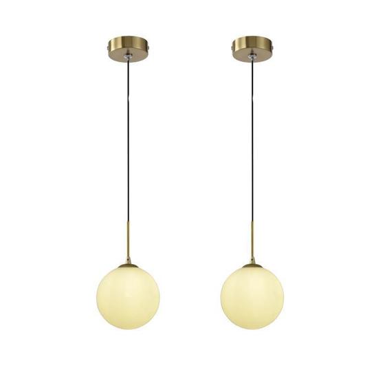 Imagem de Kit 2 Pendente Dourado Globo Vidro Branco Ø12Cm Quarto Zan14