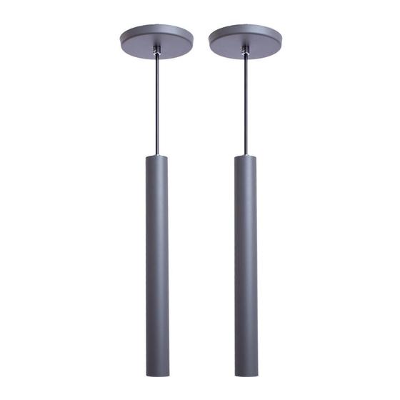Imagem de Kit 2 Pendente Luminária Tubo Cinza 30 Cm + Lâmpada LED Branco Quente