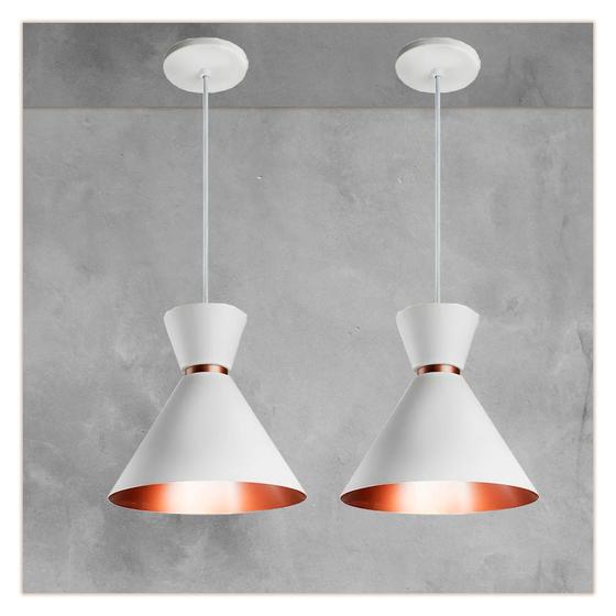 Kit 2 Pendente Luxo R.R.J.V 18Cm Branco / Cobre Menor preço em Kit 2 Pendente Luxo R.R.J.V 18Cm Branco / Cobre
