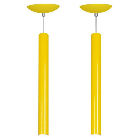 Imagem de Kit 2 Pendente Tubo Cilindro Amarelo 50Cm + Led 3k