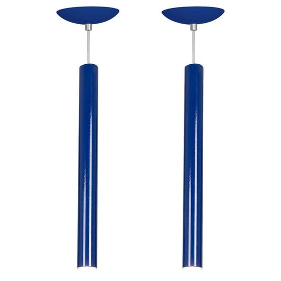 Imagem de Kit 2 Pendente Tubo Cilindro Azul 50Cm + Led 6k