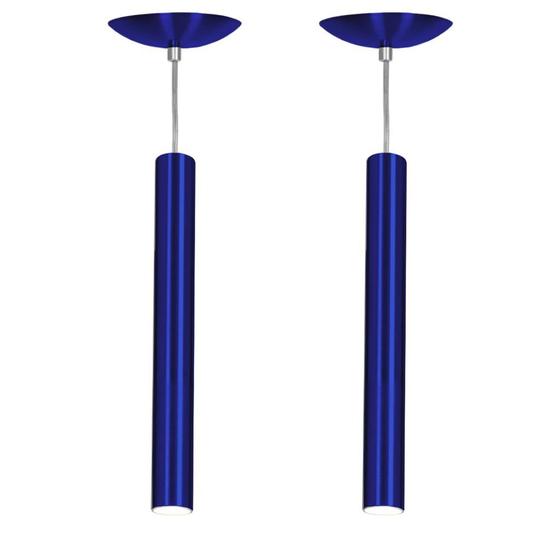 Imagem de Kit 2 Pendente Tubo Cilindro Azul Metálico 40Cm + Led 6k