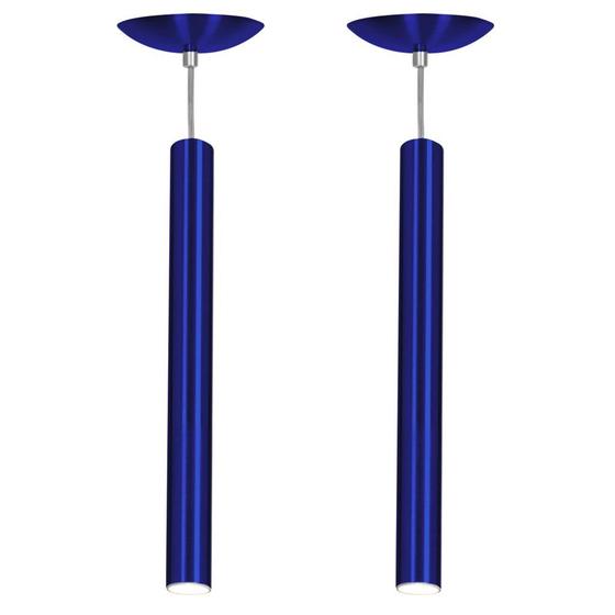 Imagem de Kit 2 Pendente Tubo Cilindro Azul Metalico 50Cm + Led 3k