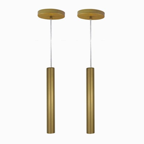 Kit 2 Pendente Tubo Palito Moderno 30cm - Ouro Menor preço em Kit 2 Pendente Tubo Palito Moderno 30cm - Ouro